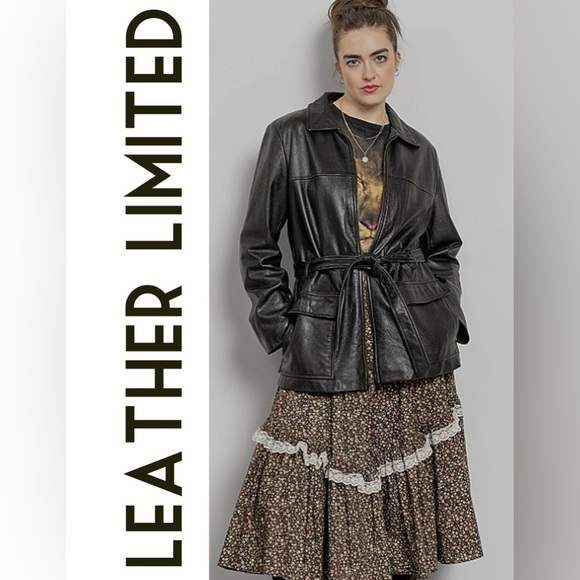 Vintage 90s Leather Limited Belted Jacket - Picture 1 of 7